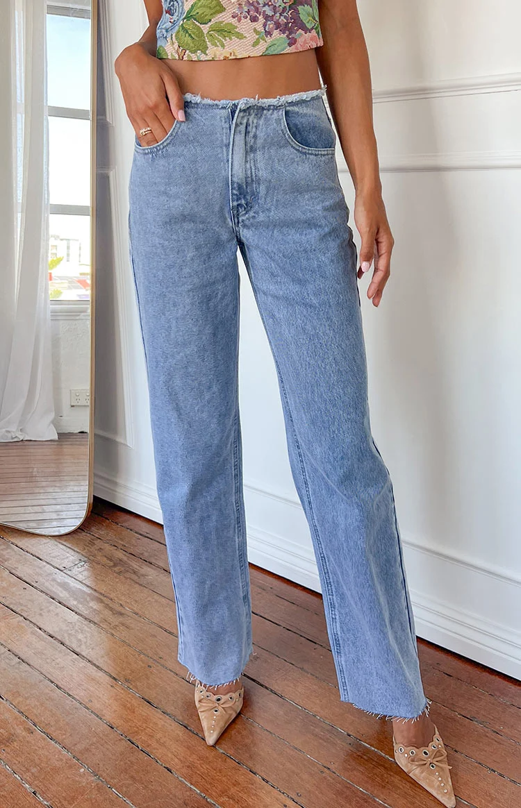 Frayed Waist Wide Leg Jeans