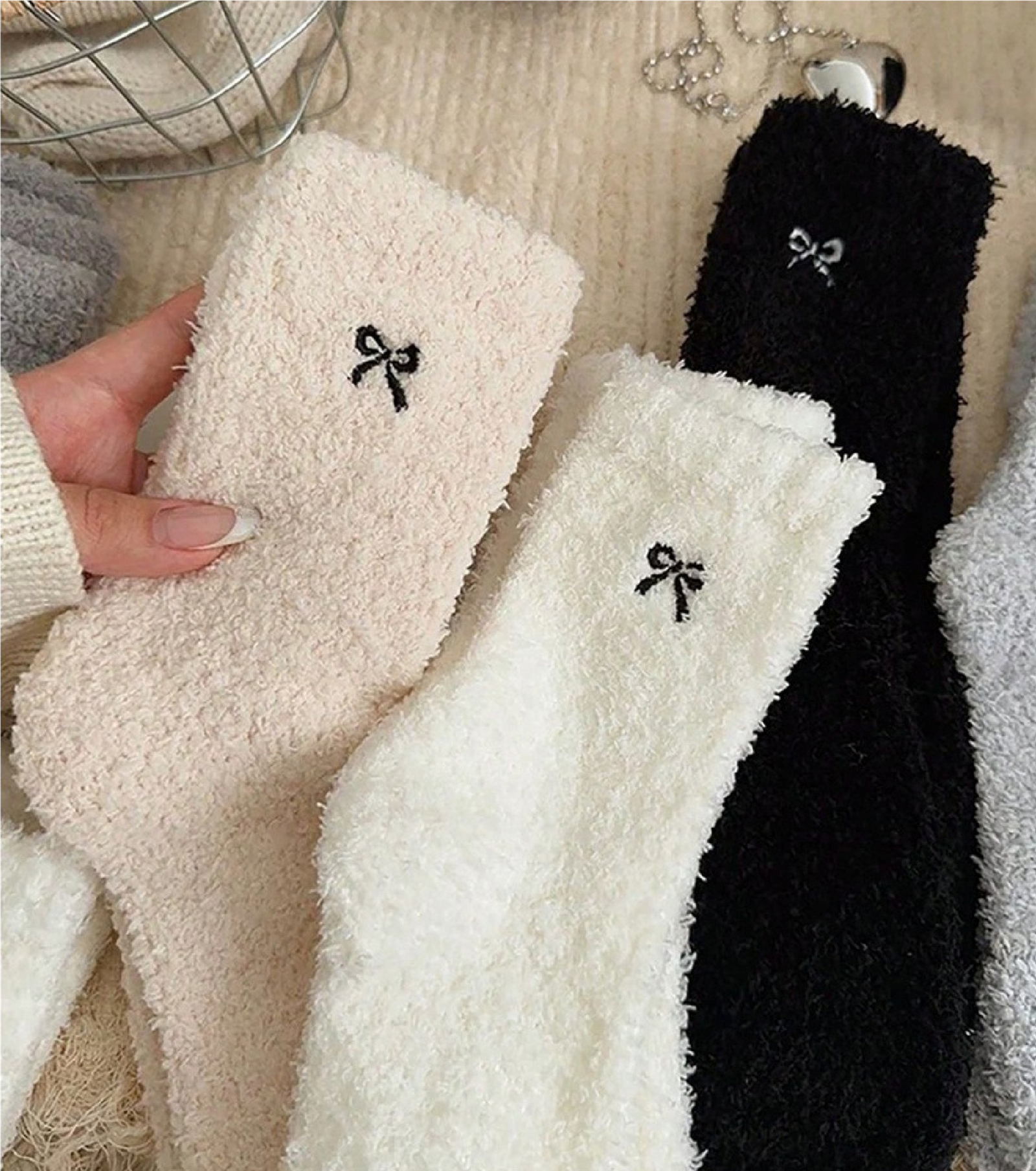Fluffy Bow Socks